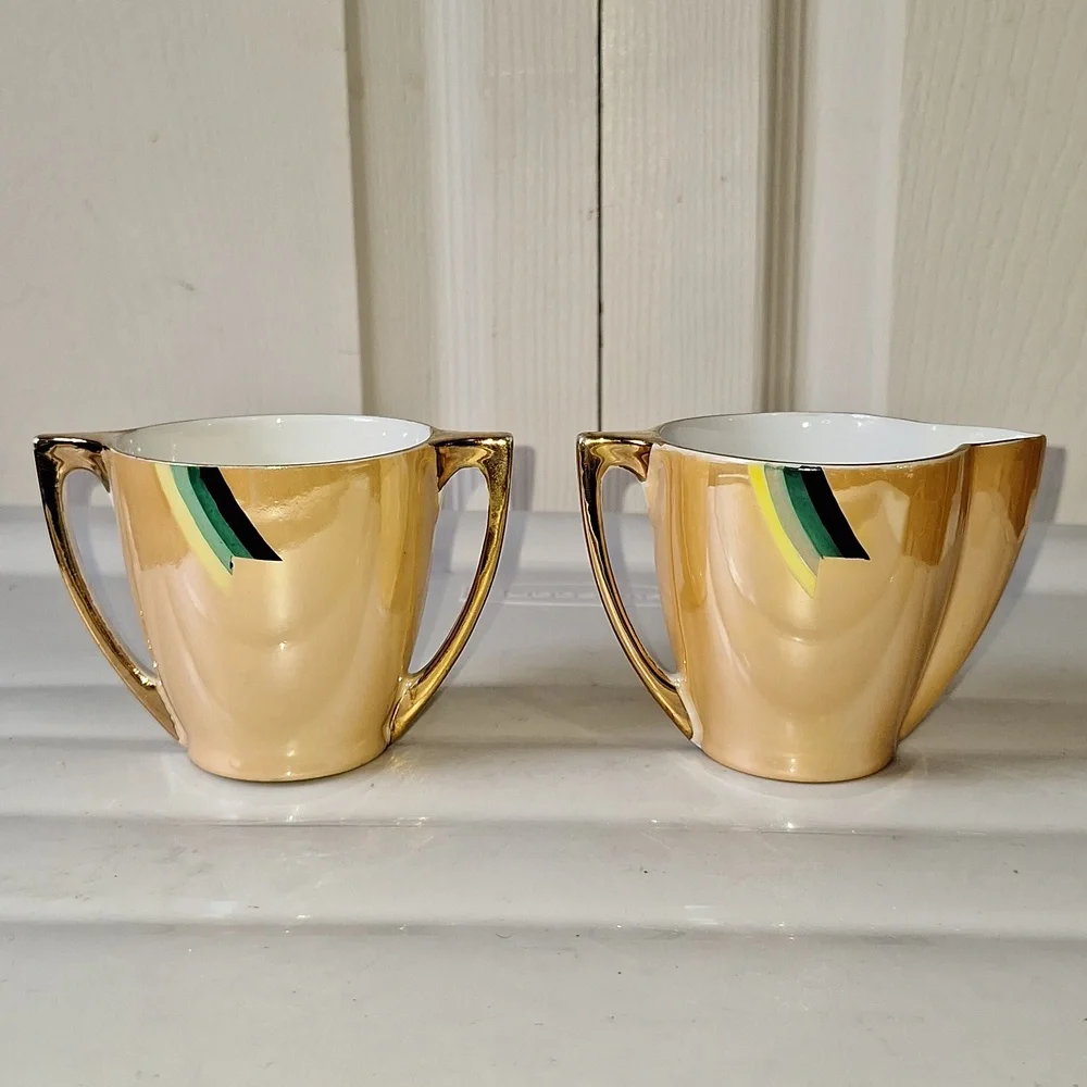 Vintage Okwan China made in Japan - handpainted peach gold lustre with design
